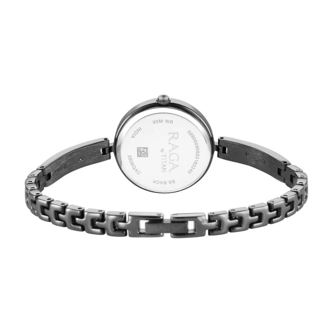 Titan Raga Viva Quartz Analog Black Dial Grey Metal Strap Watch for Women 2606QM04 - KRISHNA WATCH COMPANY