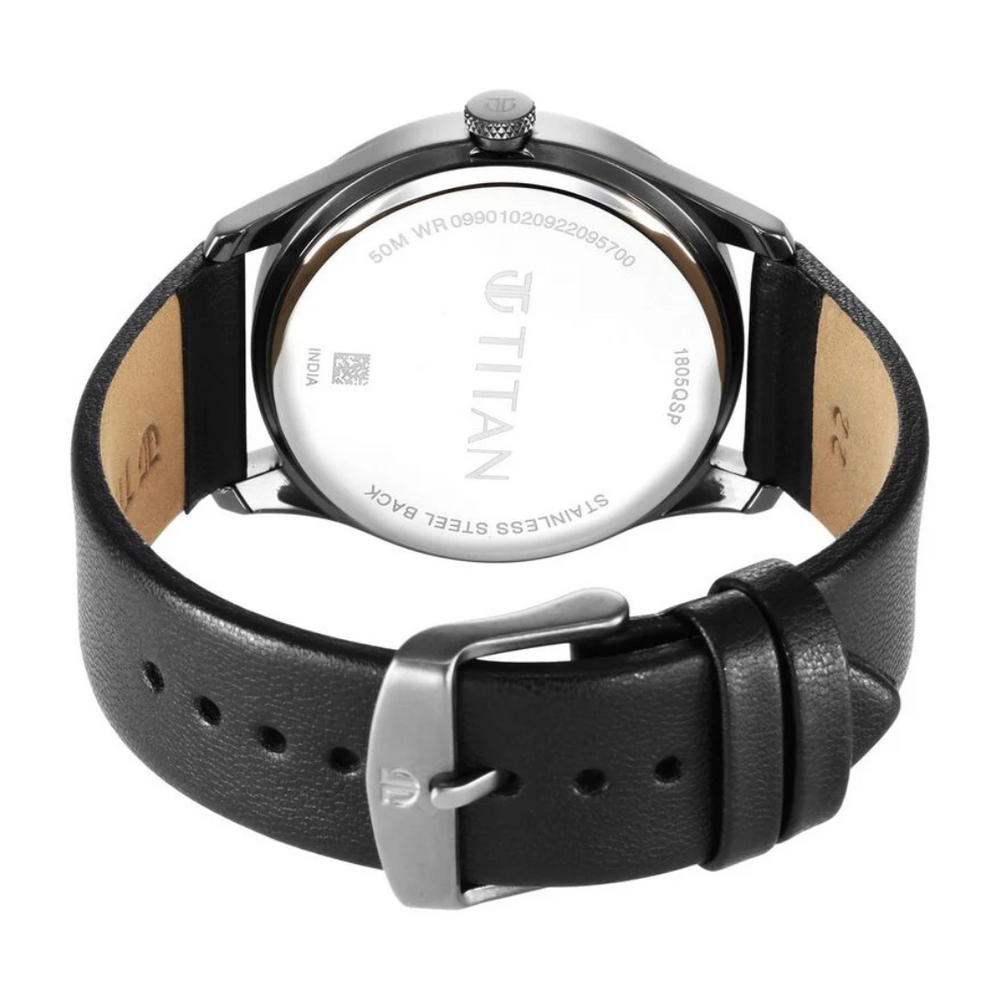 Titan Engineer Exclisives Black Dial Analog Leather Strap Watch for Men 1805QL03 (DN146) - KRISHNA WATCH COMPANY