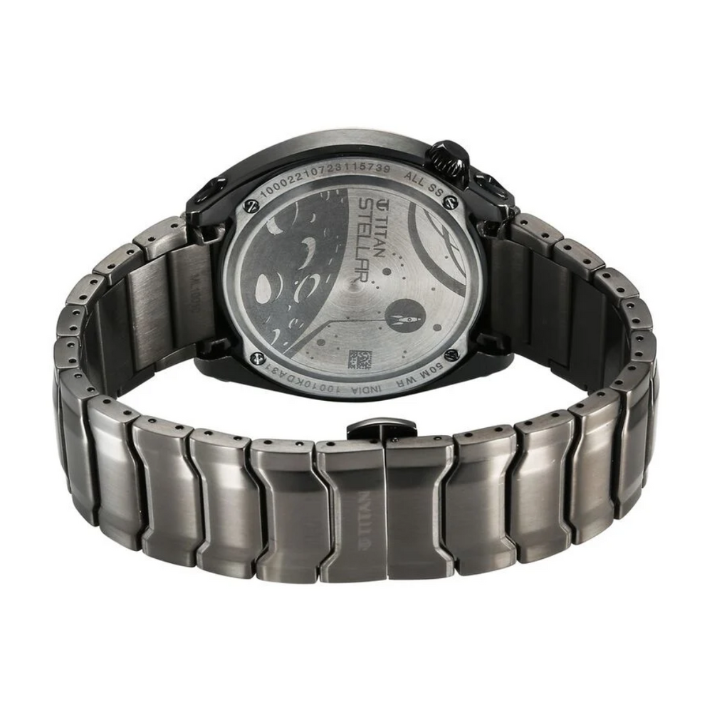 Titan Stellar Quartz Multifunction Black Dial Stainless Steel Strap Watch for Men 10010KM01 - KRISHNA WATCH COMPANY