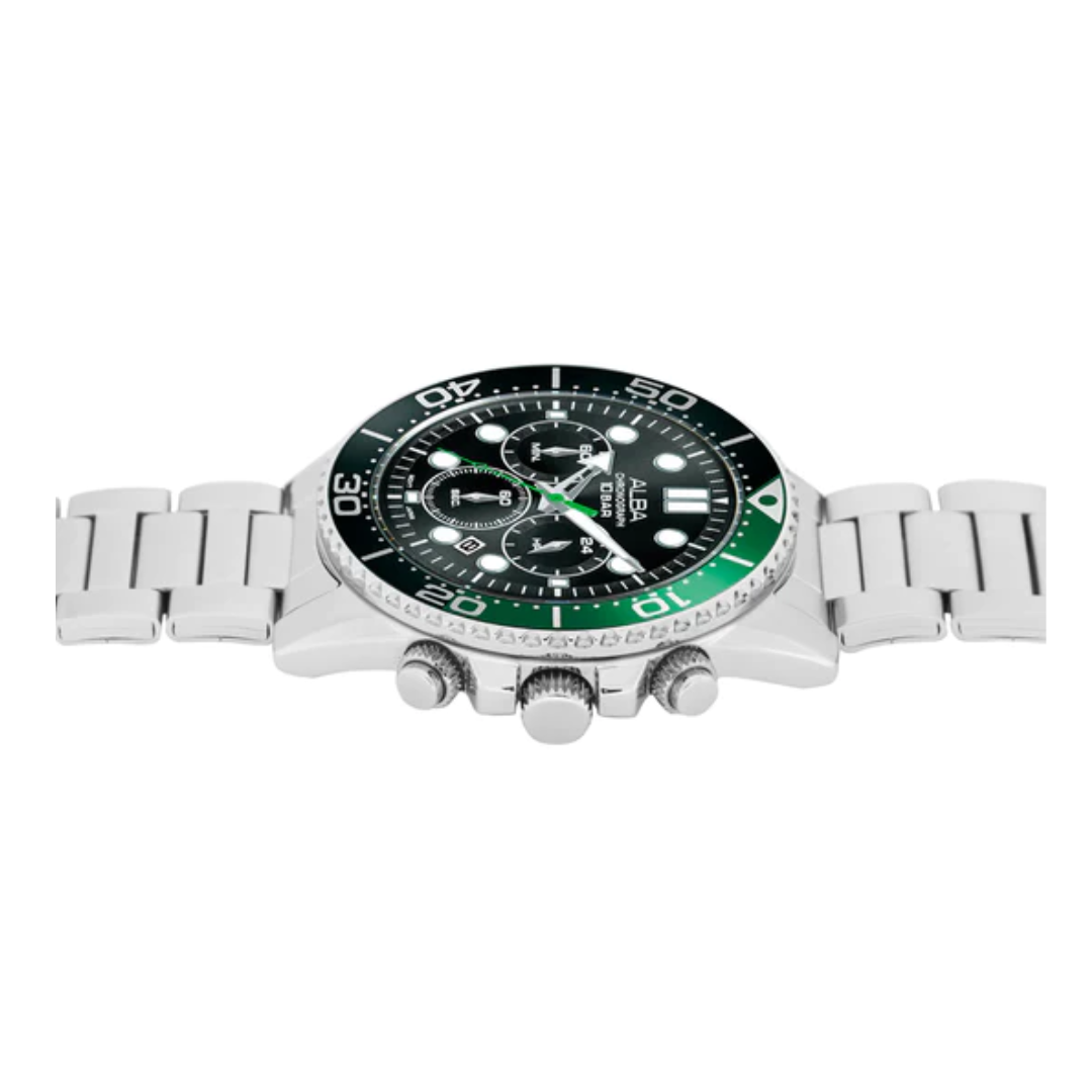 ALBA Midnight Black Dial with Black+Green Bezel Chronograph AT3J39X1 - KRISHNA WATCH COMPANY