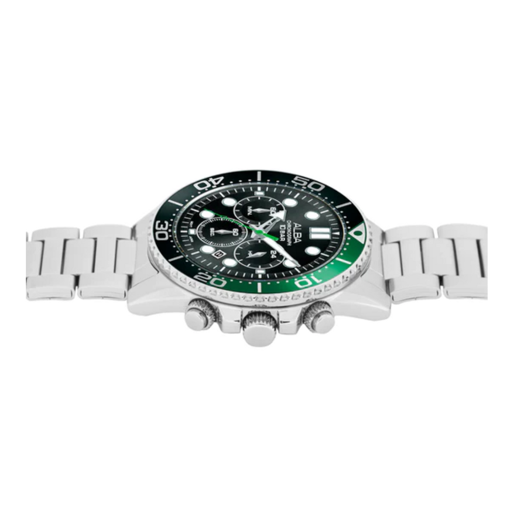 ALBA Midnight Black Dial with Black+Green Bezel Chronograph AT3J39X1 - KRISHNA WATCH COMPANY