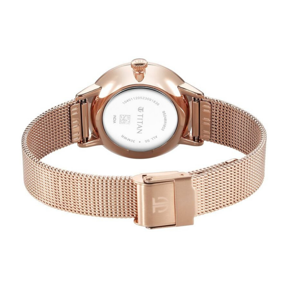 Titan TGIF Quartz Analog Mother Of Pearl Dial Rose Gold Stainless Steel Strap Watch for Women NS95248WM02 - KRISHNA WATCH COMPANY