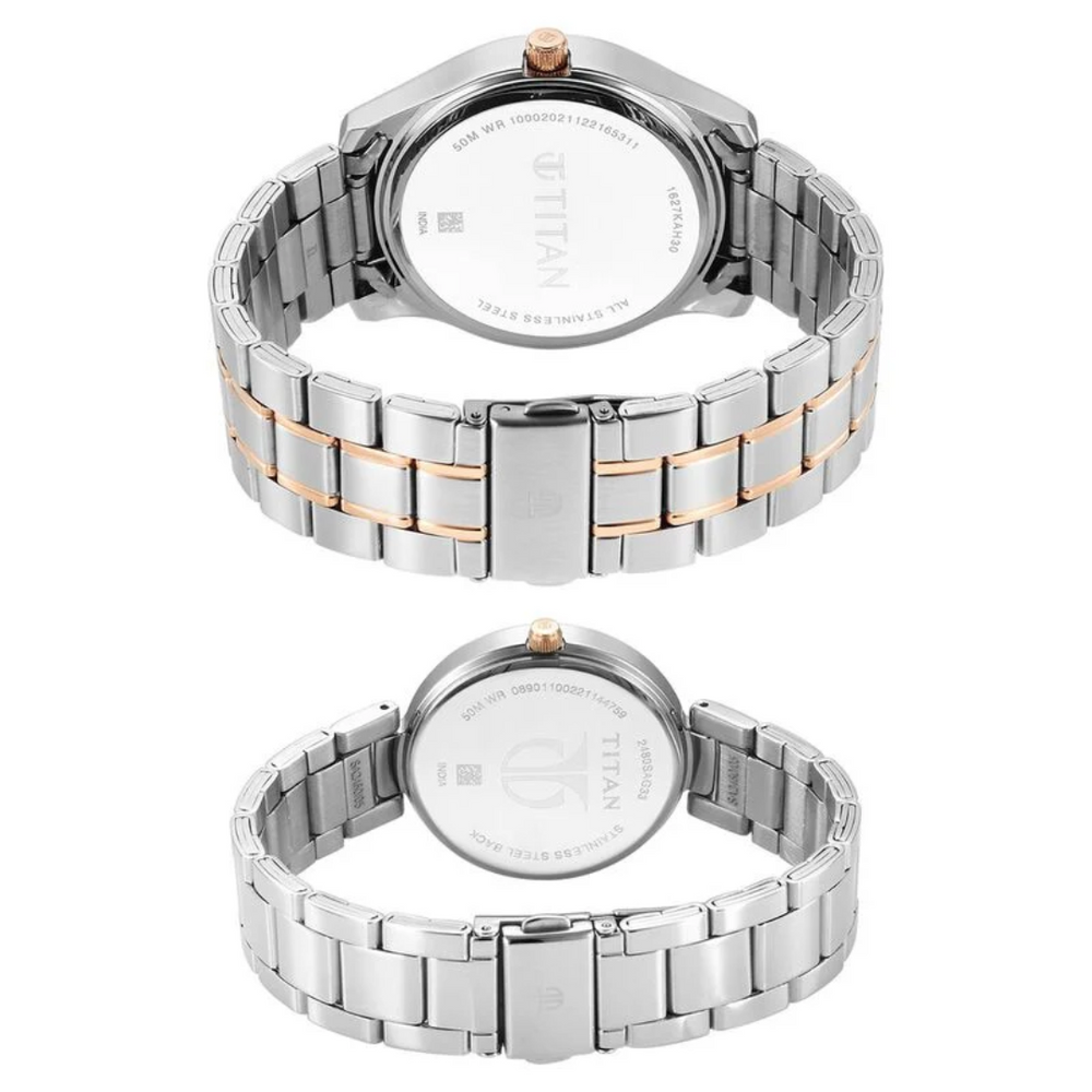 Titan Bandhan White Dial Analog with Date Stainless Steel Strap Watch for Couple 16272480KM01 - KRISHNA WATCH COMPANY
