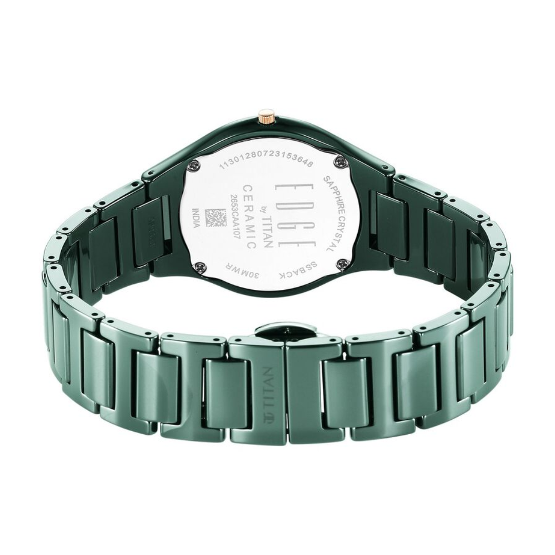 Titan Edge Ceramic Quartz Analog Green Dial Ceramic Strap Watch for Women 2653QC06 - KRISHNA WATCH COMPANY