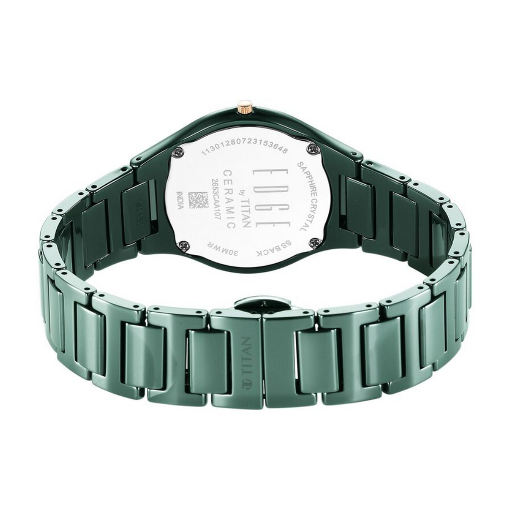 Titan Edge Ceramic Quartz Analog Green Dial Ceramic Strap Watch for Women 2653QC06 - KRISHNA WATCH COMPANY