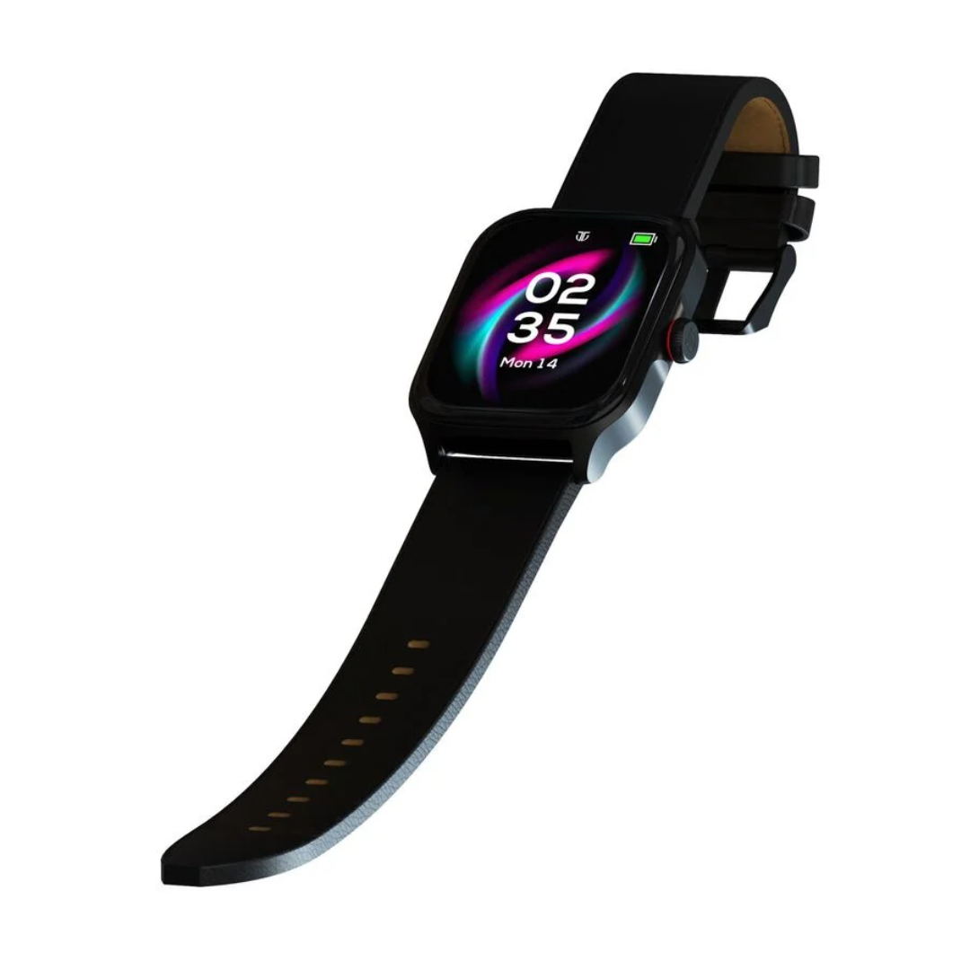 Titan Zeal with 4.69 cm AMOLED Display with AOD, Functional Crown, BT Calling, Smartwatch with Black Leather Strap 90196AL01 - KRISHNA WATCH COMPANY