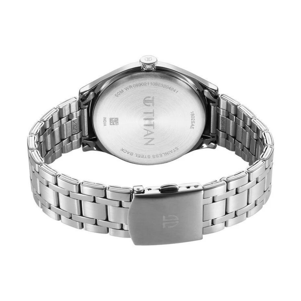 Titan Wrist Wit Quartz Analog Grey Dial Stainless Steel Strap Watch for Men 1802SM10 - KRISHNA WATCH COMPANY