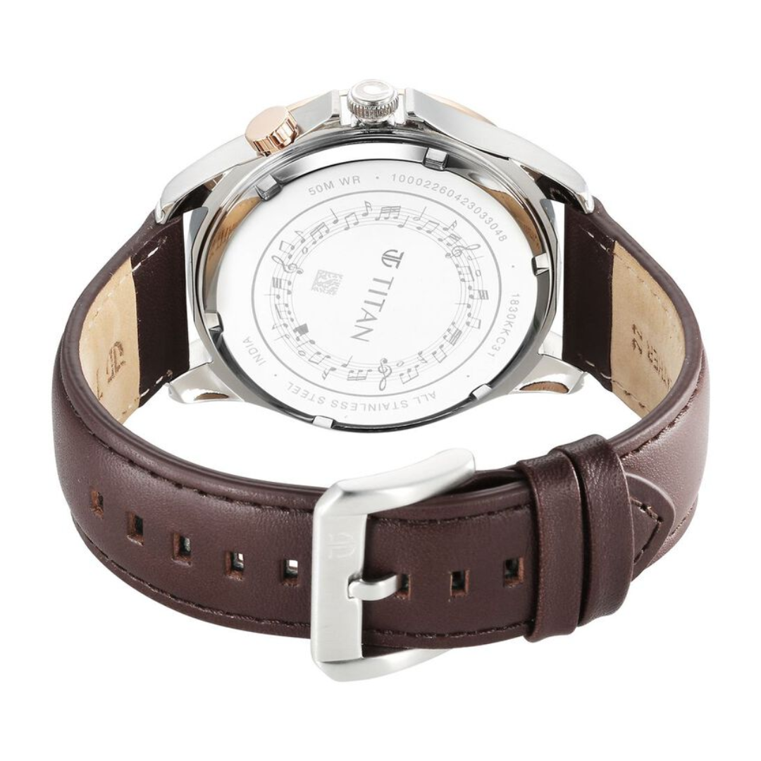 Titan Techno Beats Black Dial Analog with Day and Date Steel Strap Watch for Men 1830KL03 - KRISHNA WATCH COMPANY