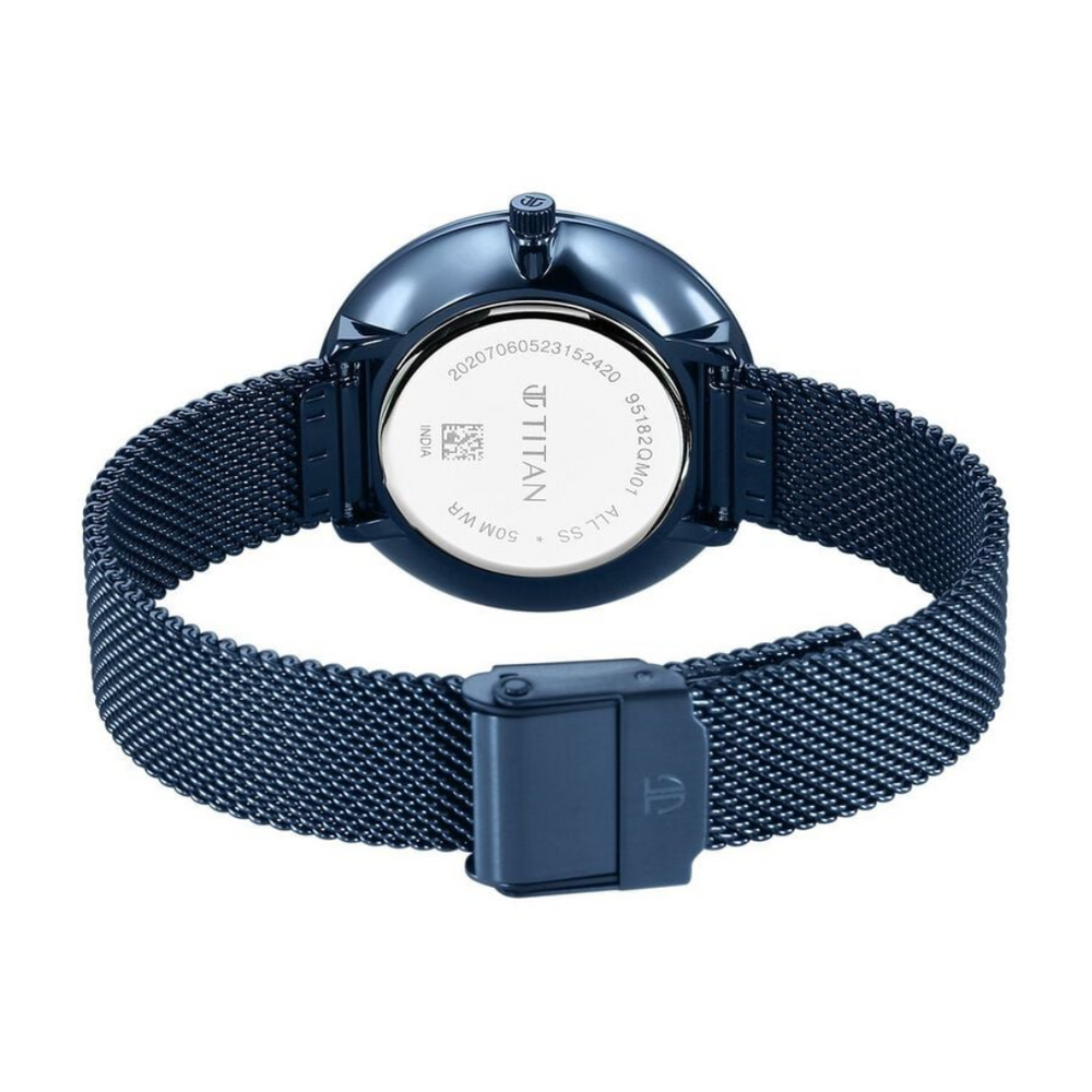 Titan Slimline Quartz Analog White Dial Blue Stainless Steel Strap Watch for Women 95182QM01 - KRISHNA WATCH COMPANY