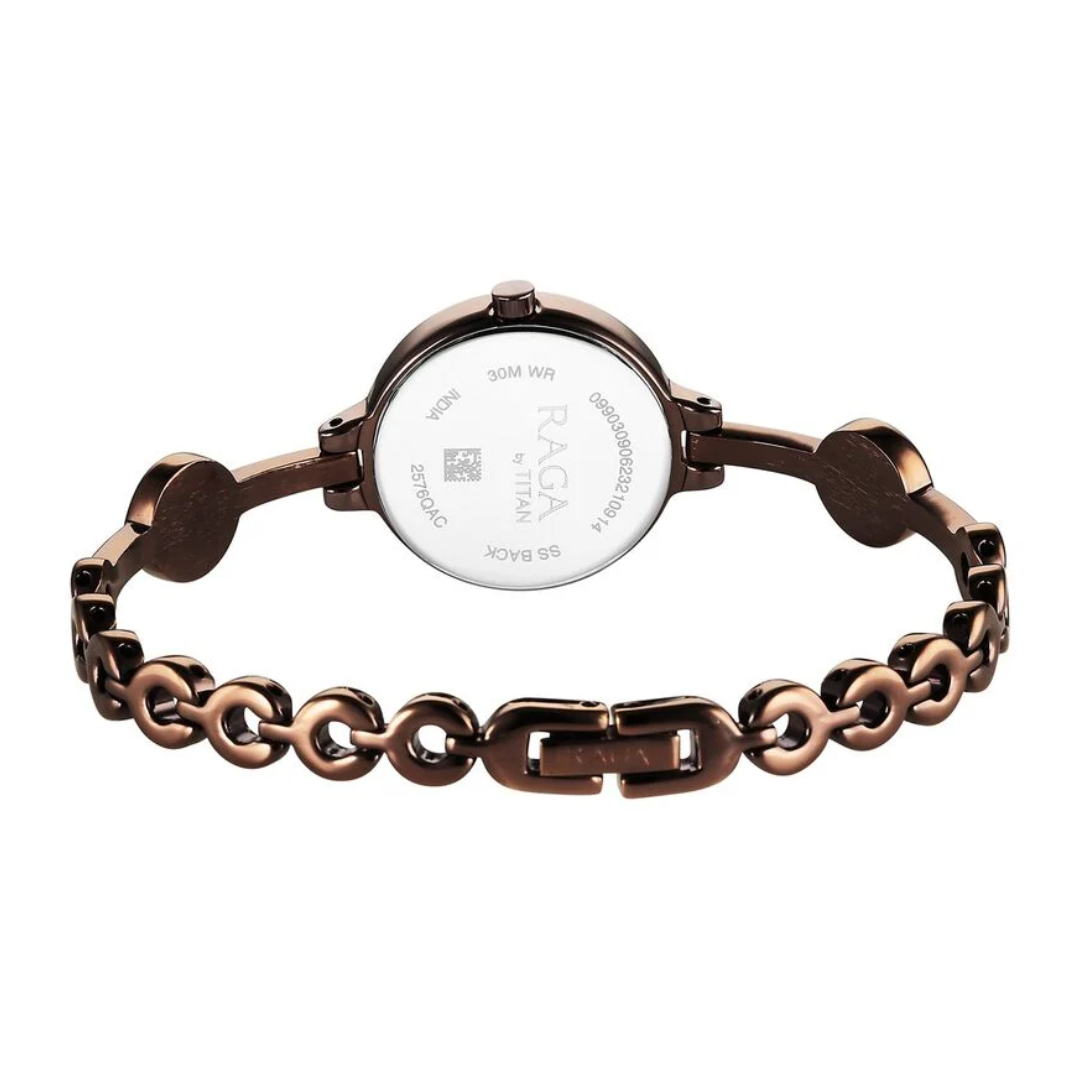 Titan Raga Viva Quartz Analog Rose Gold Dial Brown Metal Strap Watch for Women 2576QM01 - KRISHNA WATCH COMPANY