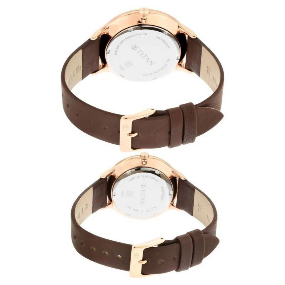 Titan Bandhan White Dial Quartz Multifunction Leather Strap watch for Couple 9400394203WL01 - KRISHNA WATCH COMPANY