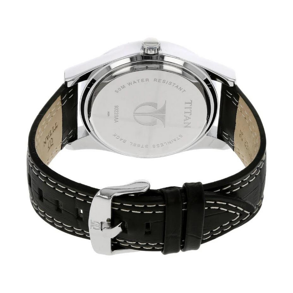 Titan Black Dial Black Leather Strap Watch NK9322SL04 (D119) - KRISHNA WATCH COMPANY