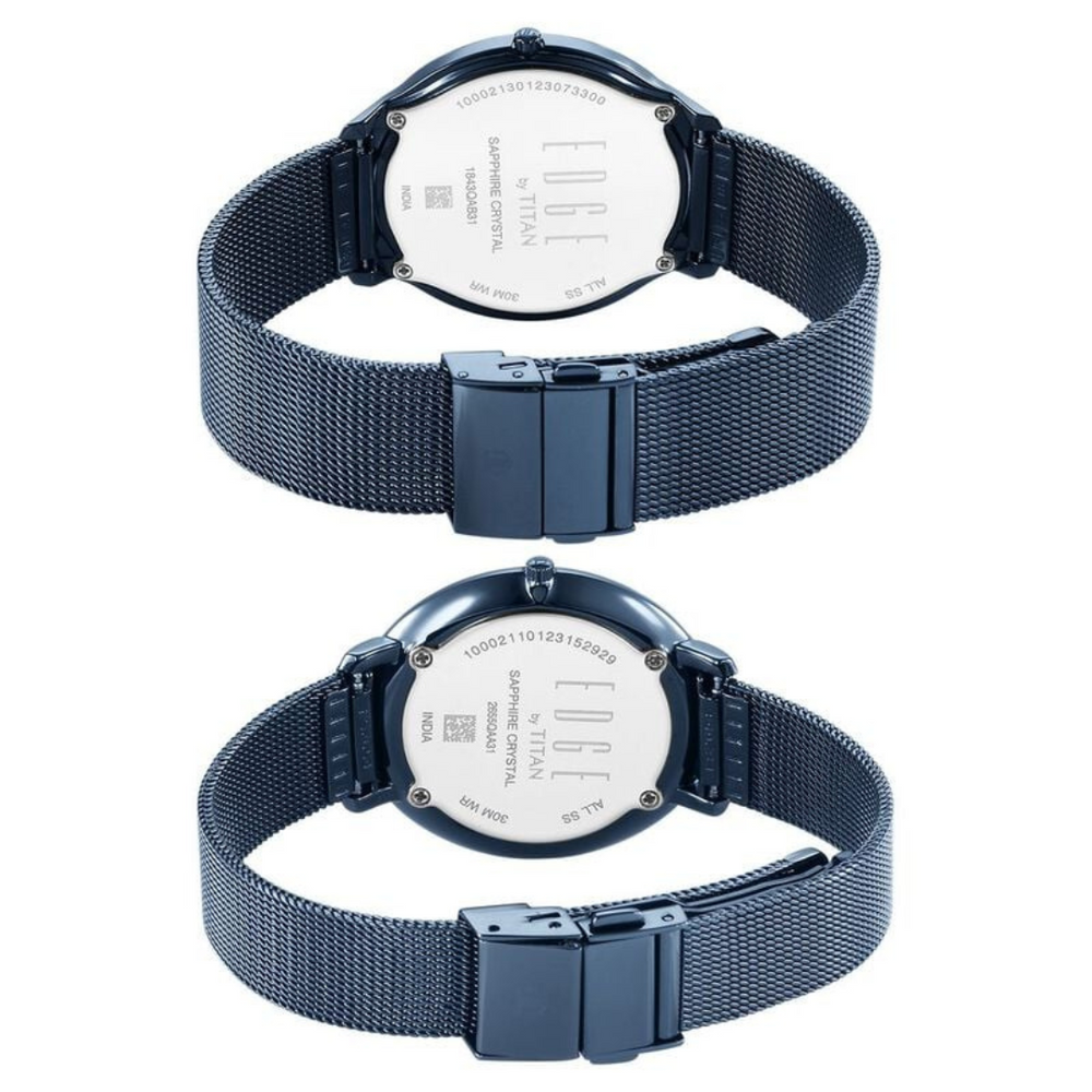 Titan Edge Pair Blue Dial Analog Stainless Steel Strap watch for Couple 18432655QM01 - KRISHNA WATCH COMPANY