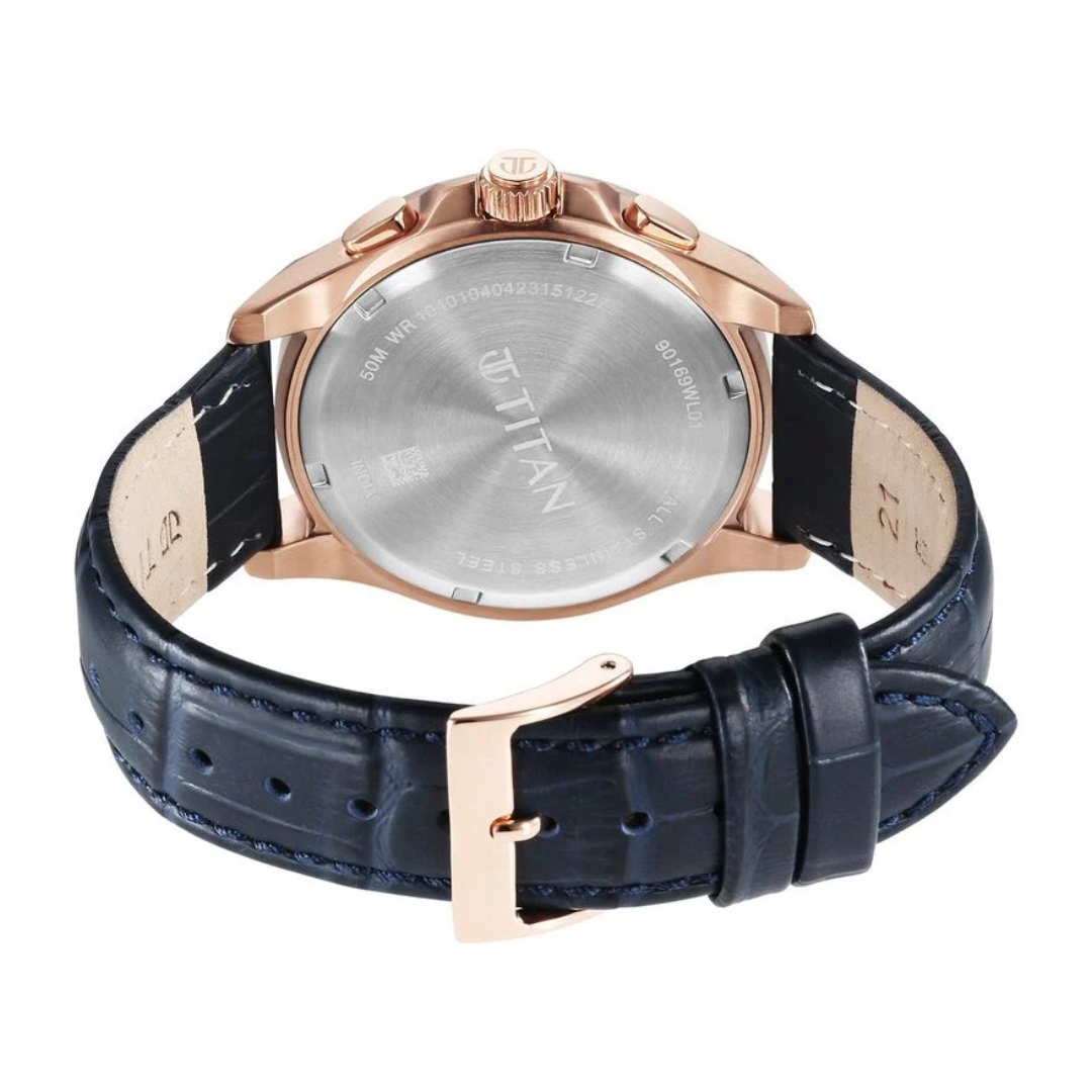Titan Classic Chrono Blue Dial Leather Watch for Men 90169WL01 - KRISHNA WATCH COMPANY