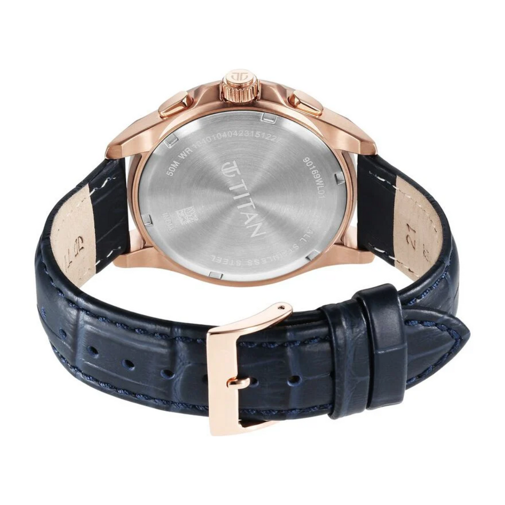 Titan Classic Chrono Blue Dial Leather Watch for Men 90169WL01 - KRISHNA WATCH COMPANY