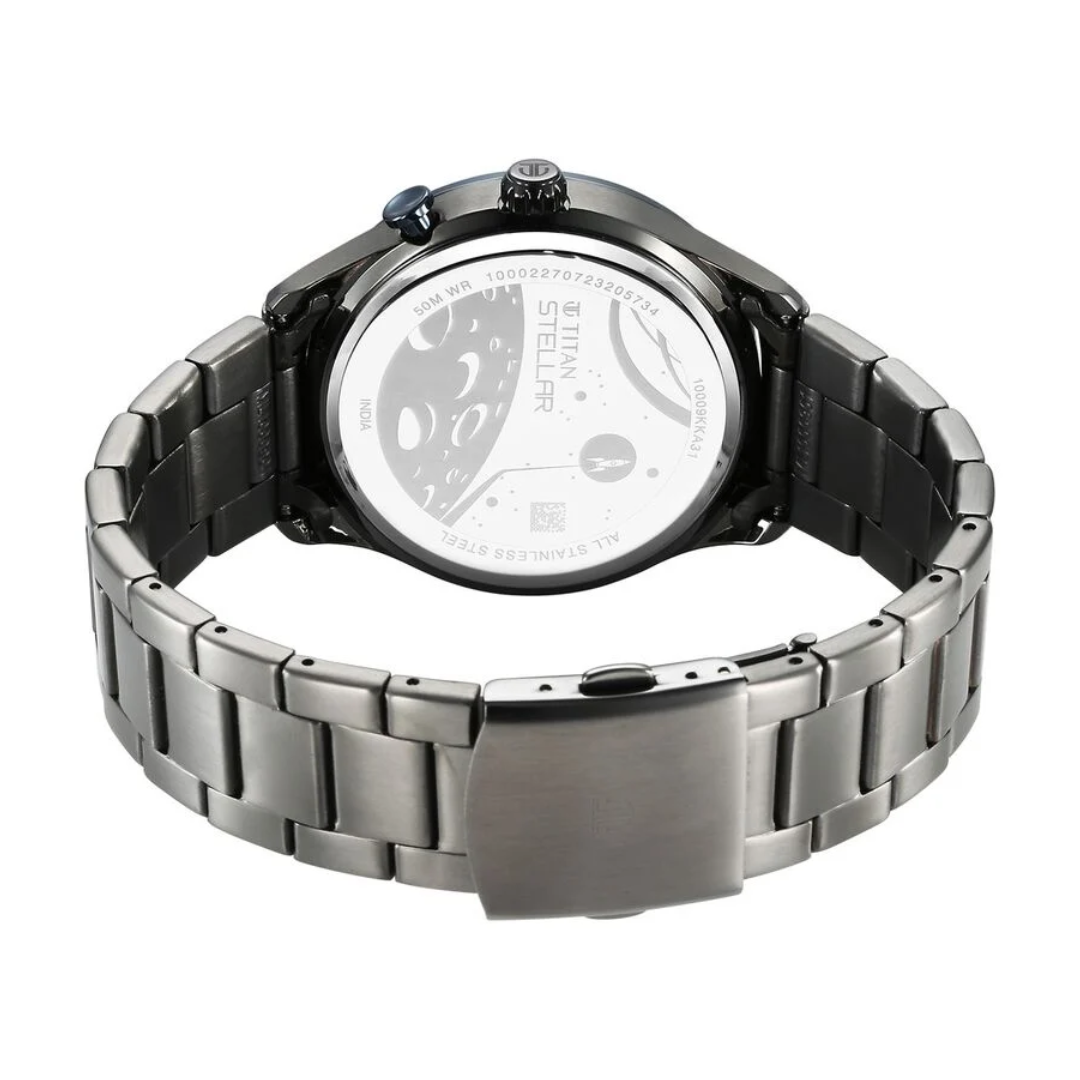 Titan Stellar Quartz Multifunction Blue Dial Stainless Steel Strap Watch for Men 10009KM01