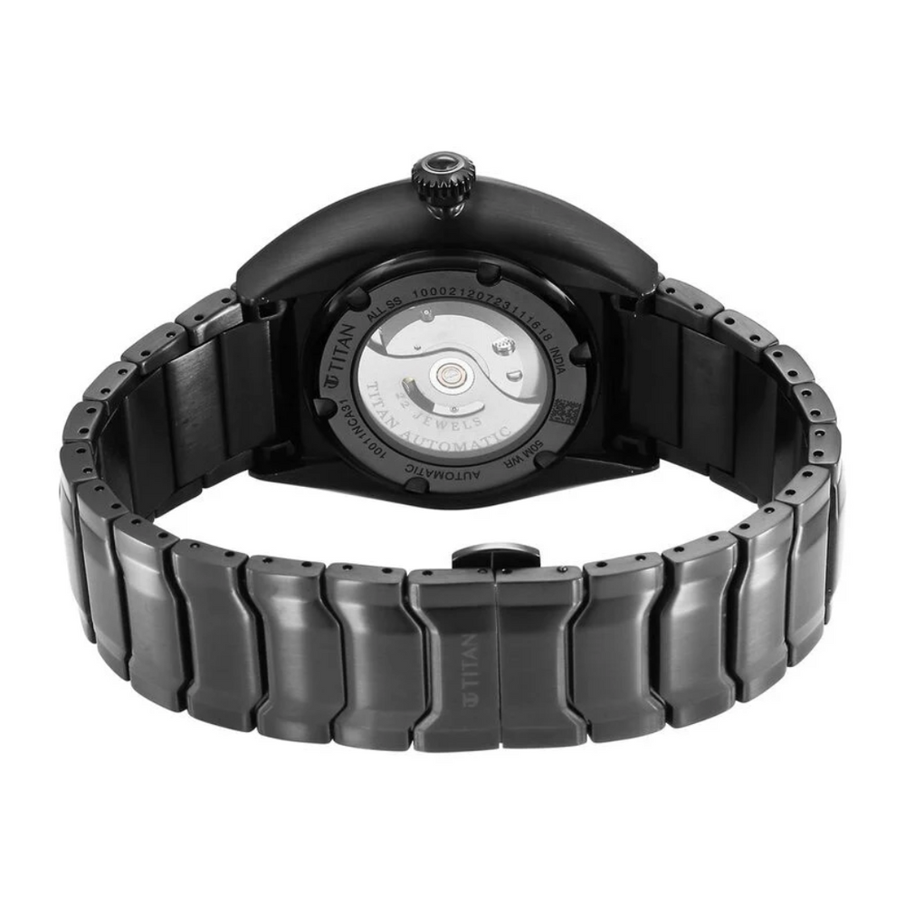 Titan Stellar Automatic Black Dial Stainless Steel Strap Watch for Men 10011NM01 / NS10011NM01 - KRISHNA WATCH COMPANY