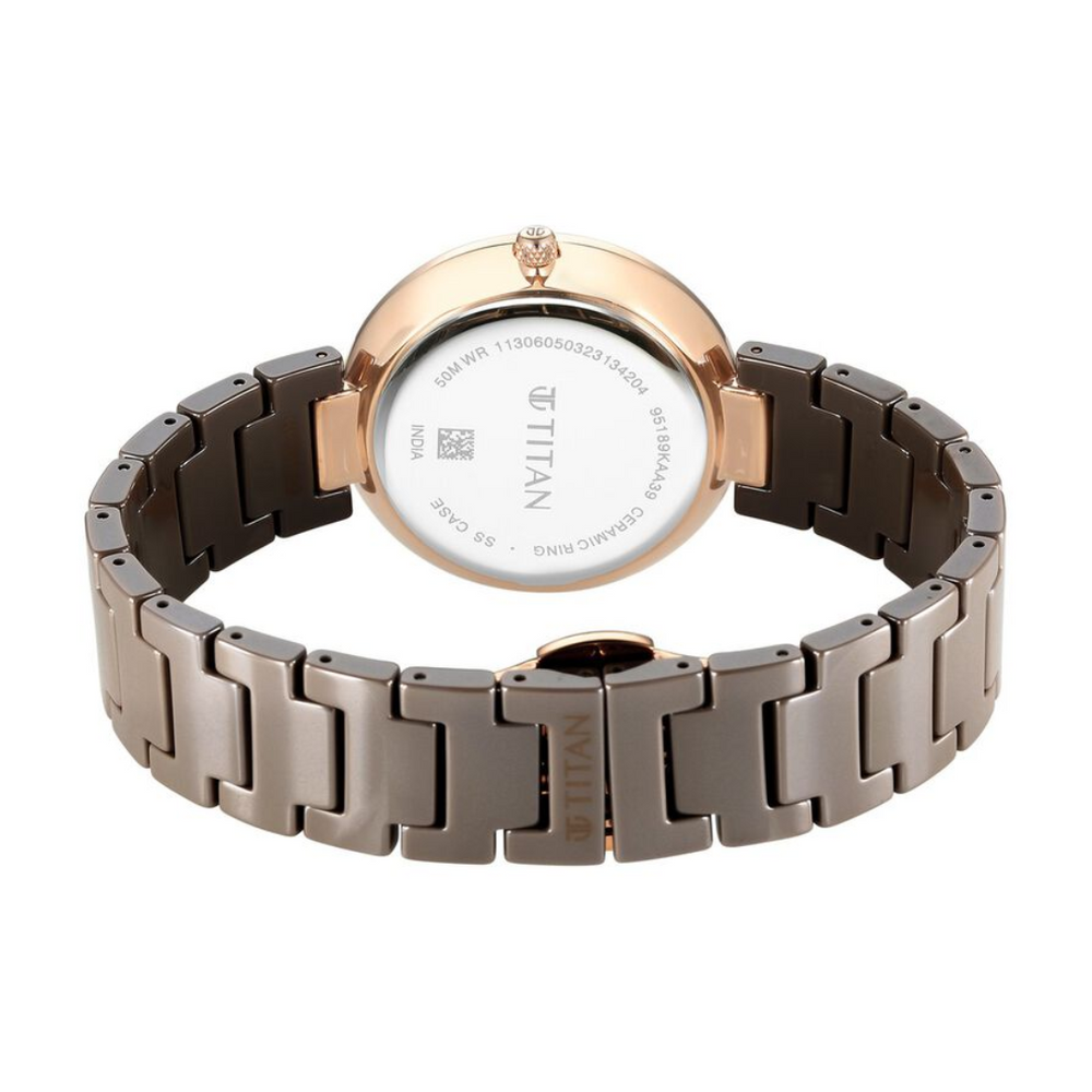 Titan Purple Ceramics Quartz Analog Brown Dial Ceramic Strap Watch for Women 95189KC09 - KRISHNA WATCH COMPANY