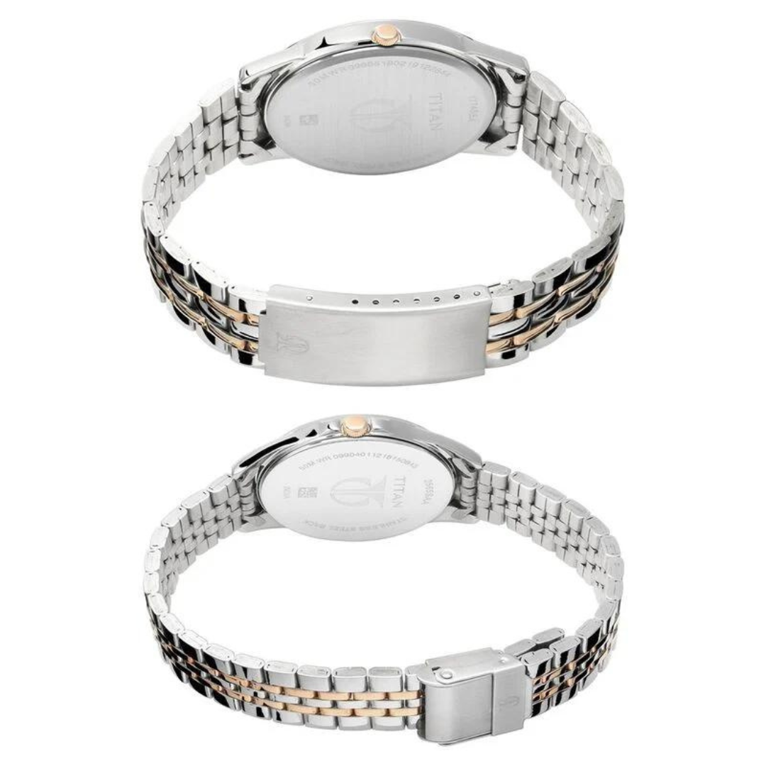 Titan Bandhan Quartz Analog with Day and Date Silver Dial Stainless Steel Strap Watch for Couple 17742565KM01 - KRISHNA WATCH COMPANY