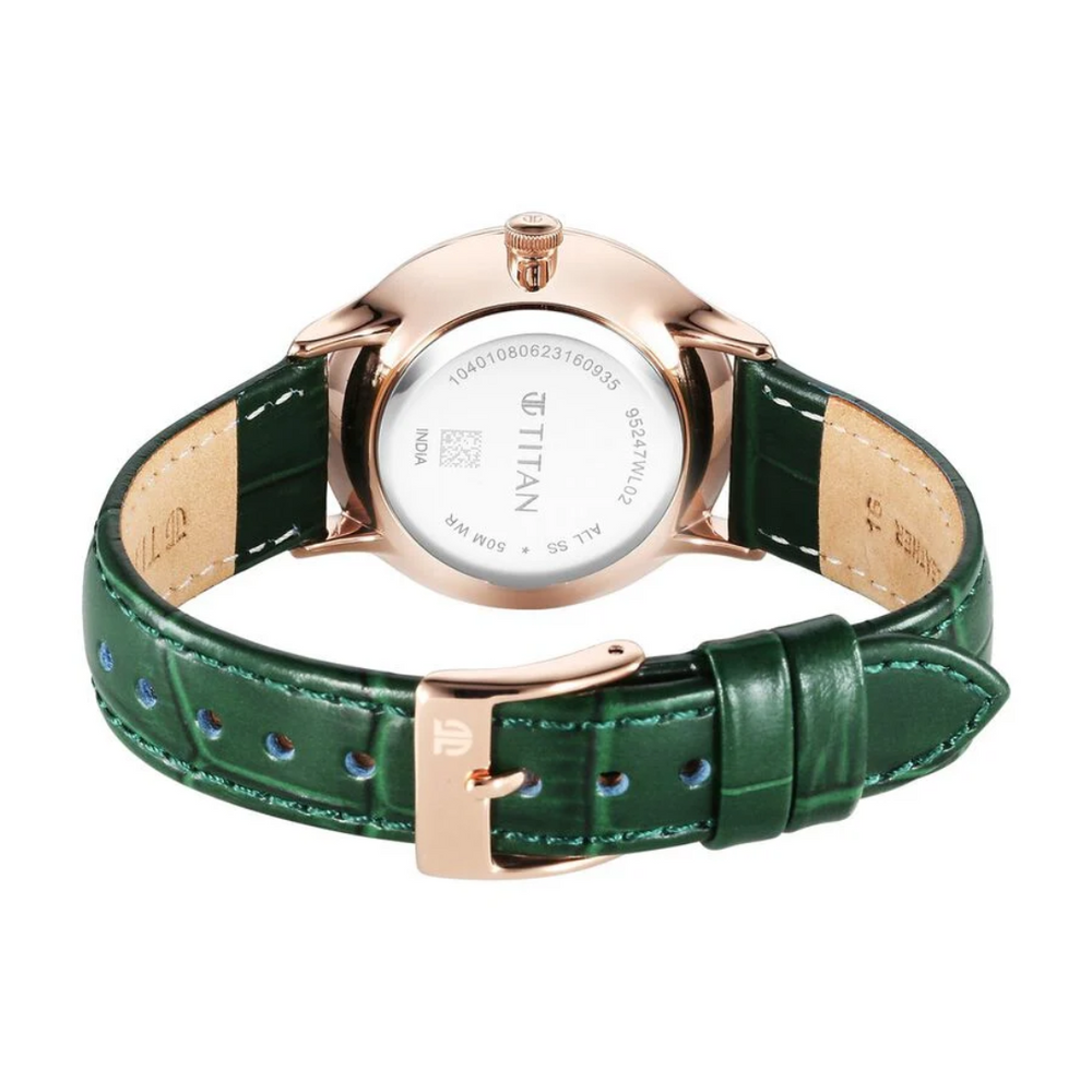 Titan Bright Leathers Green Dial Analog with Date Leather Strap Watch for Women 95247WL02 / NS95247WL02 - KRISHNA WATCH COMPANY