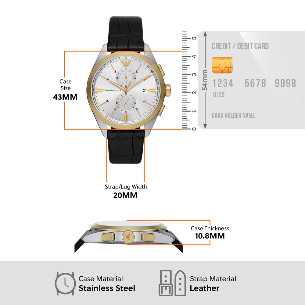 Emporio Armani 43 mm Silver Dial Leather Chronograph Watch - AR11498I - KRISHNA WATCH COMPANY