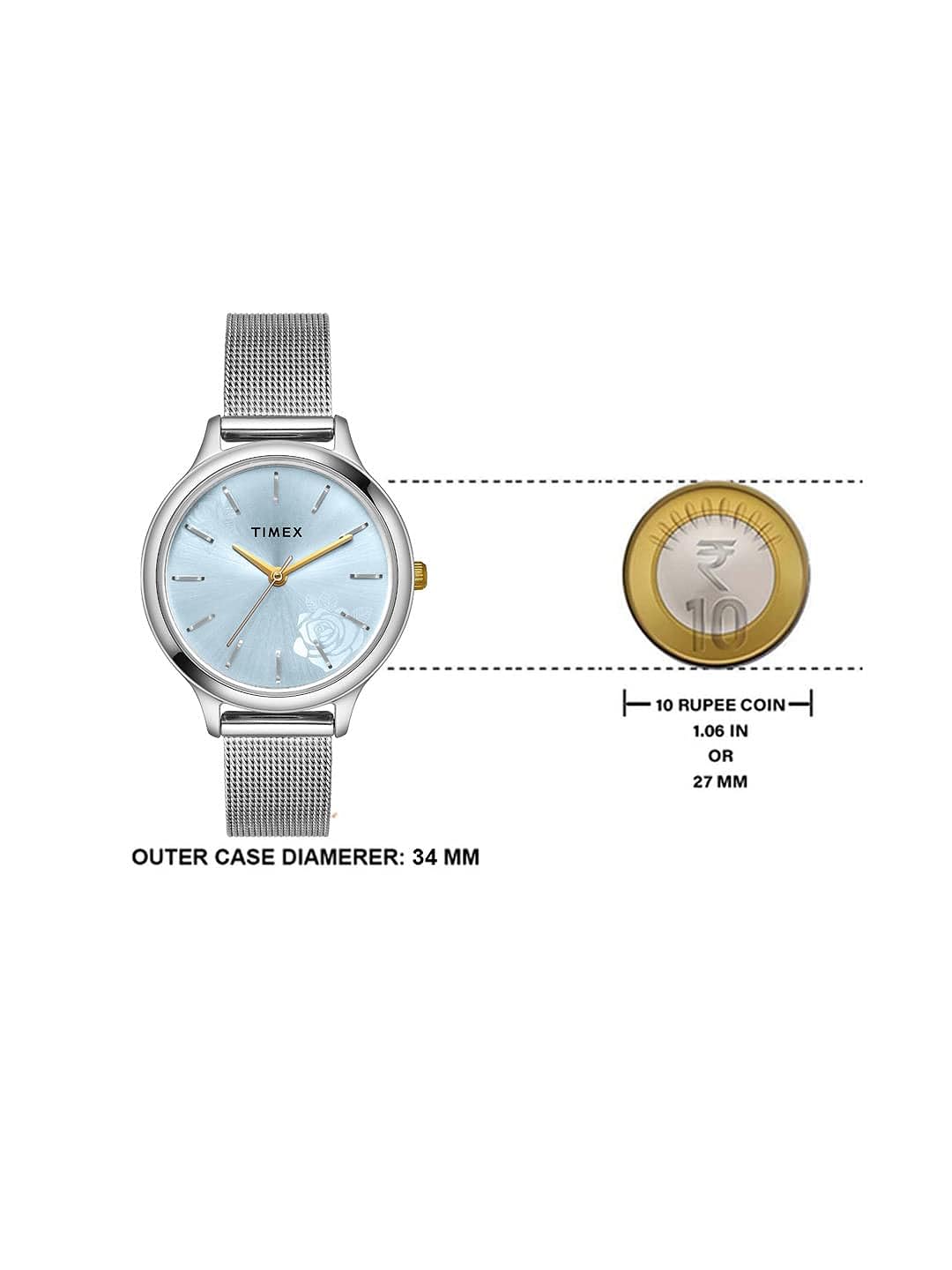 TIMEX Classics Collection 3 Hands Women's Analog Blue Dial Coloured Quartz Watch, Round Dial with 34mm Case Width - TWTL12100 - KRISHNA WATCH COMPANY