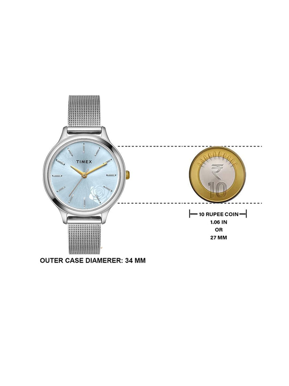 TIMEX Classics Collection 3 Hands Women's Analog Blue Dial Coloured Quartz Watch, Round Dial with 34mm Case Width - TWTL12100 - KRISHNA WATCH COMPANY