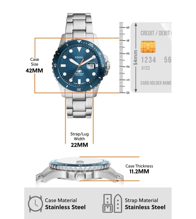 FOSSIL Blue Dive Analog Watch for Men FS6050 - KRISHNA WATCH COMPANY