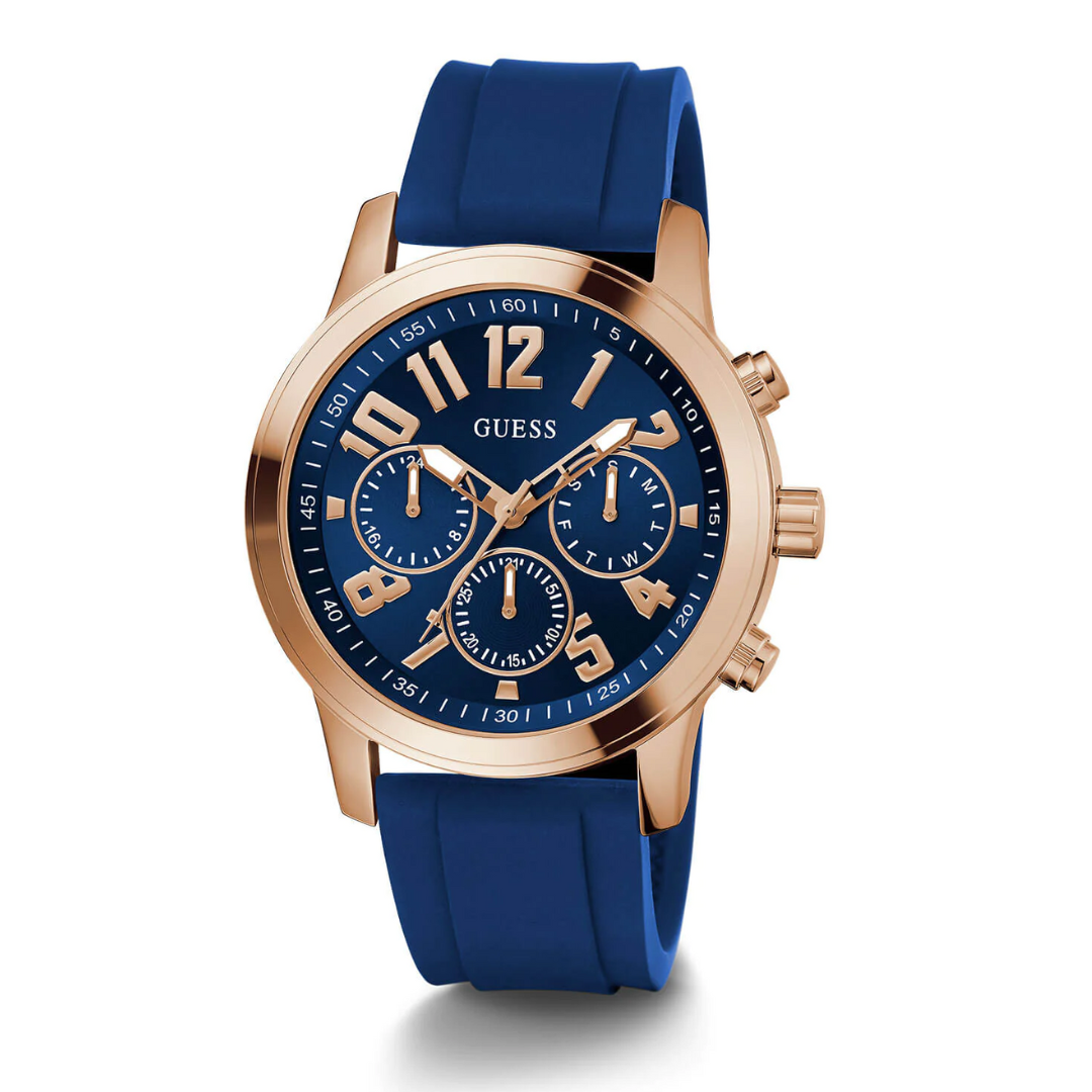 GUESS Gold Parker Navy Blue Silicone Watch GW0708G3 - KRISHNA WATCH COMPANY