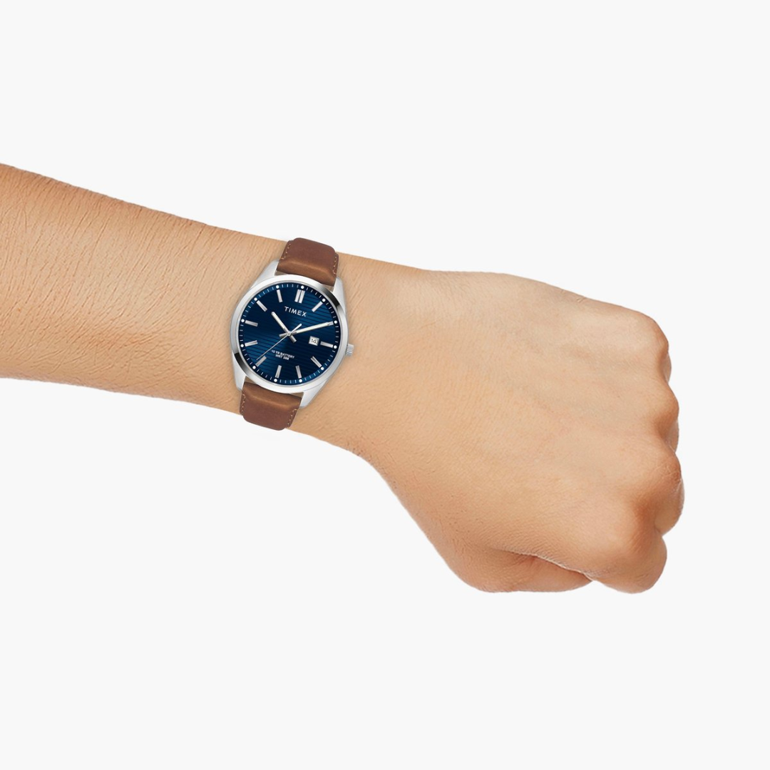 Timex E Class Male Blue Analog Leather Watch TWTG10408 - KRISHNA WATCH COMPANY