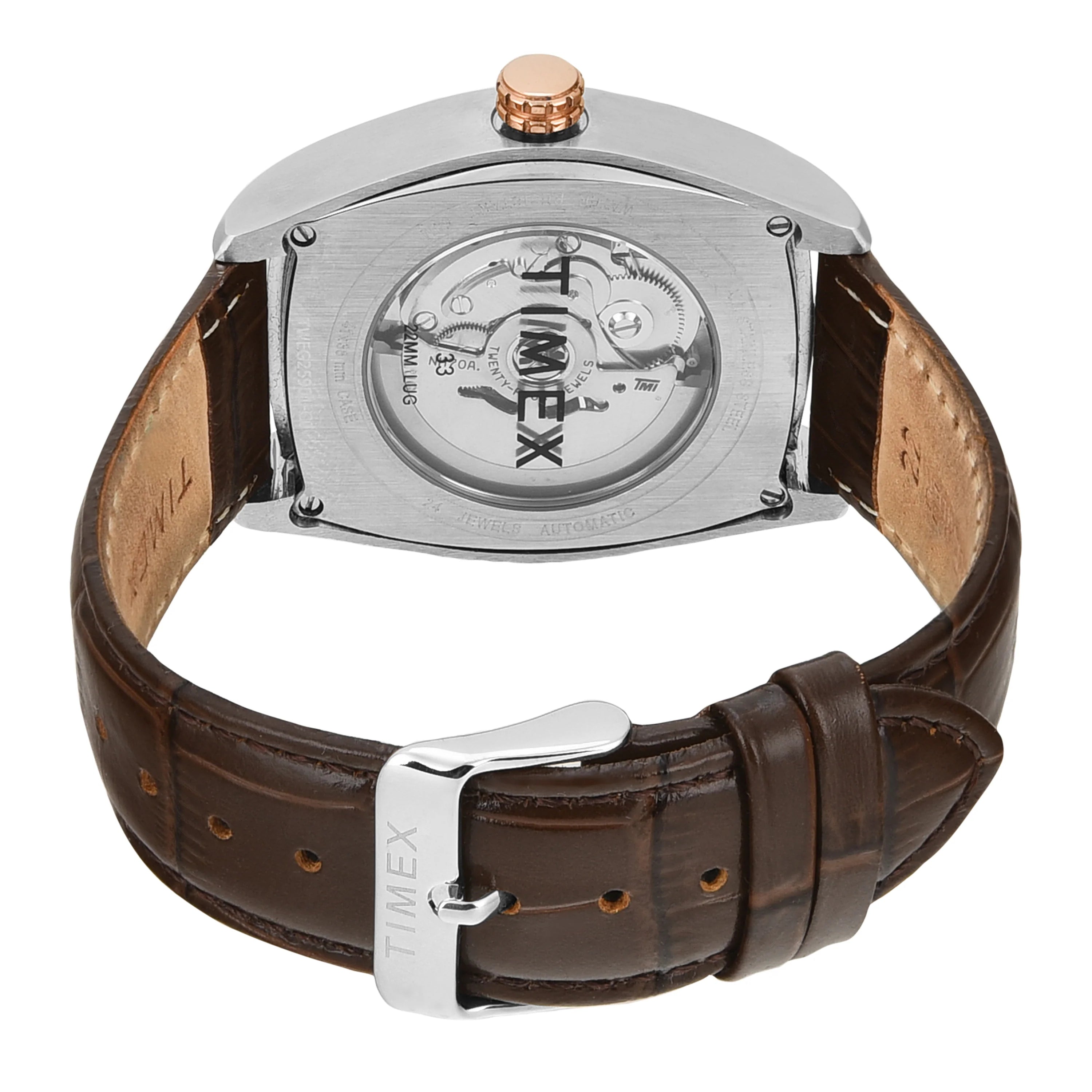 Timex Automatic Silver Tonneau Dial Croco Strap Men's Watch - TWEG25901 - KRISHNA WATCH COMPANY
