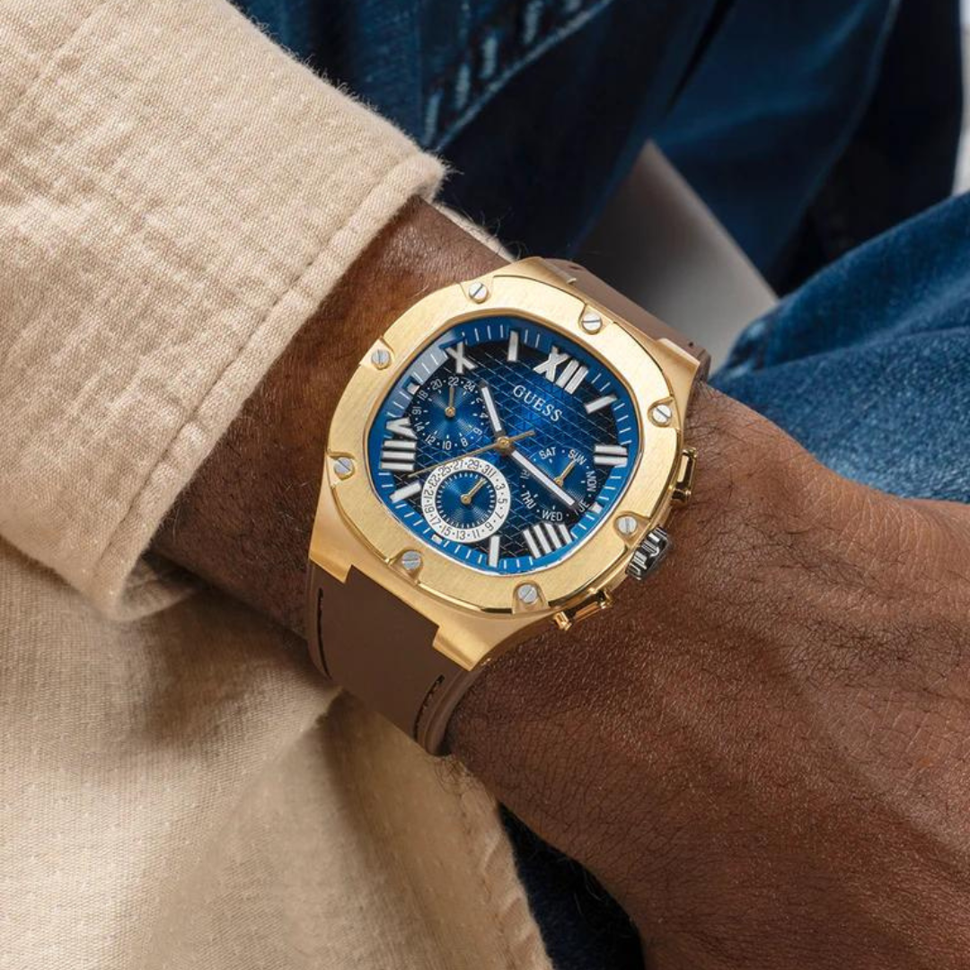 Guess Men's Brown Gold Tone Multi-function Watch GW0571G5 - KRISHNA WATCH COMPANY