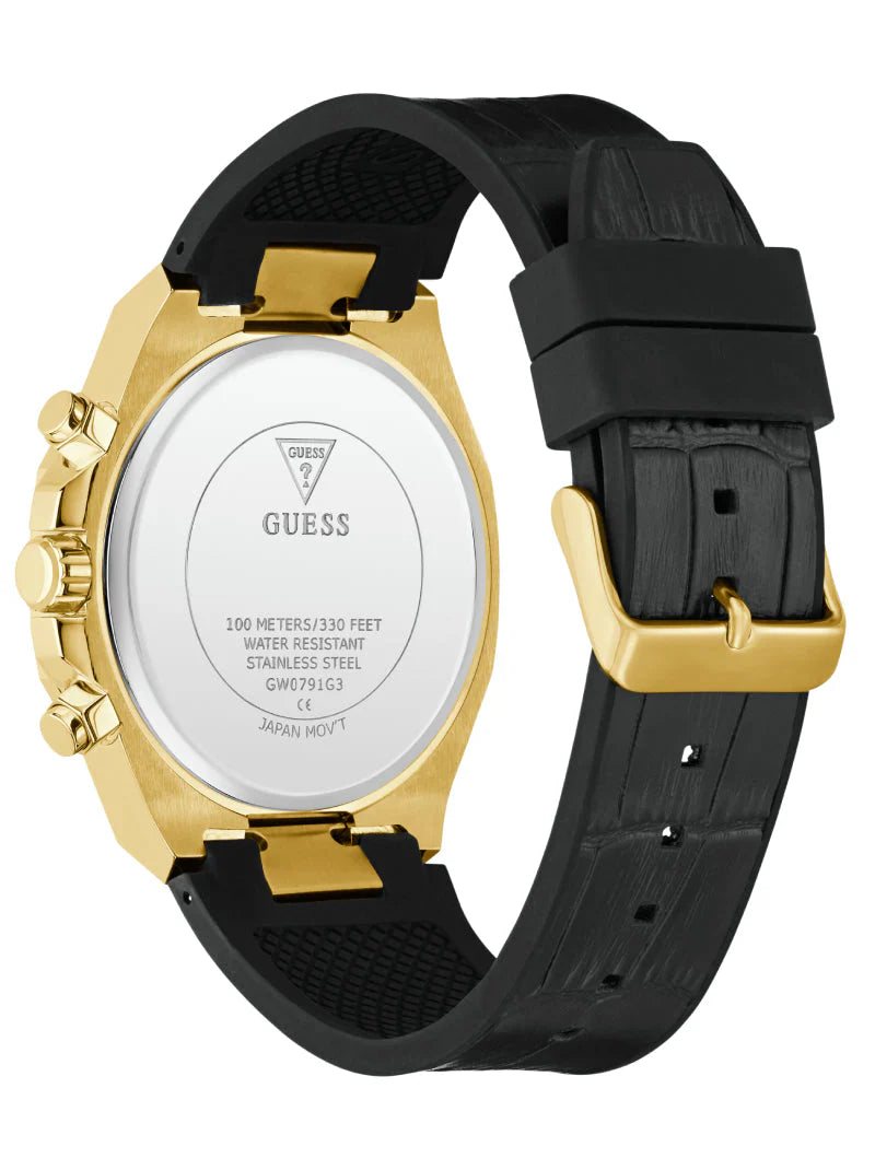 GUESS Mens Black Gold Tone Analog Watch GW0791G3