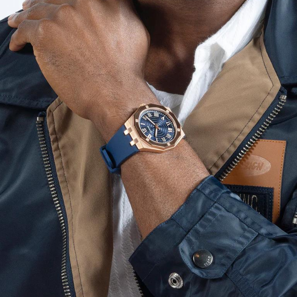 Guess Men's Blue Rose Gold Tone Analog Watch GW0663G3 - KRISHNA WATCH COMPANY