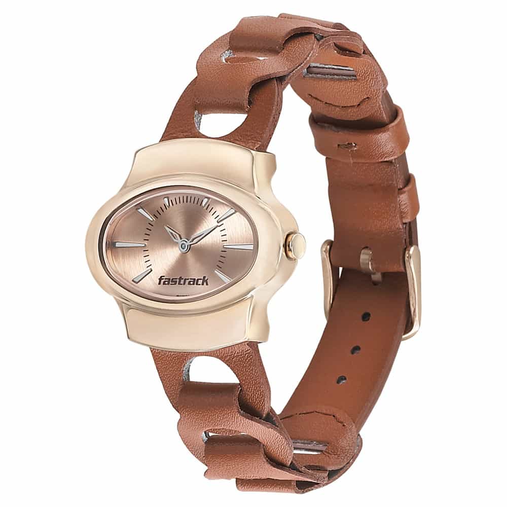ROSE GOLD DIAL LEATHER STRAP WATCH 6004WL01 - KRISHNA WATCH COMPANY