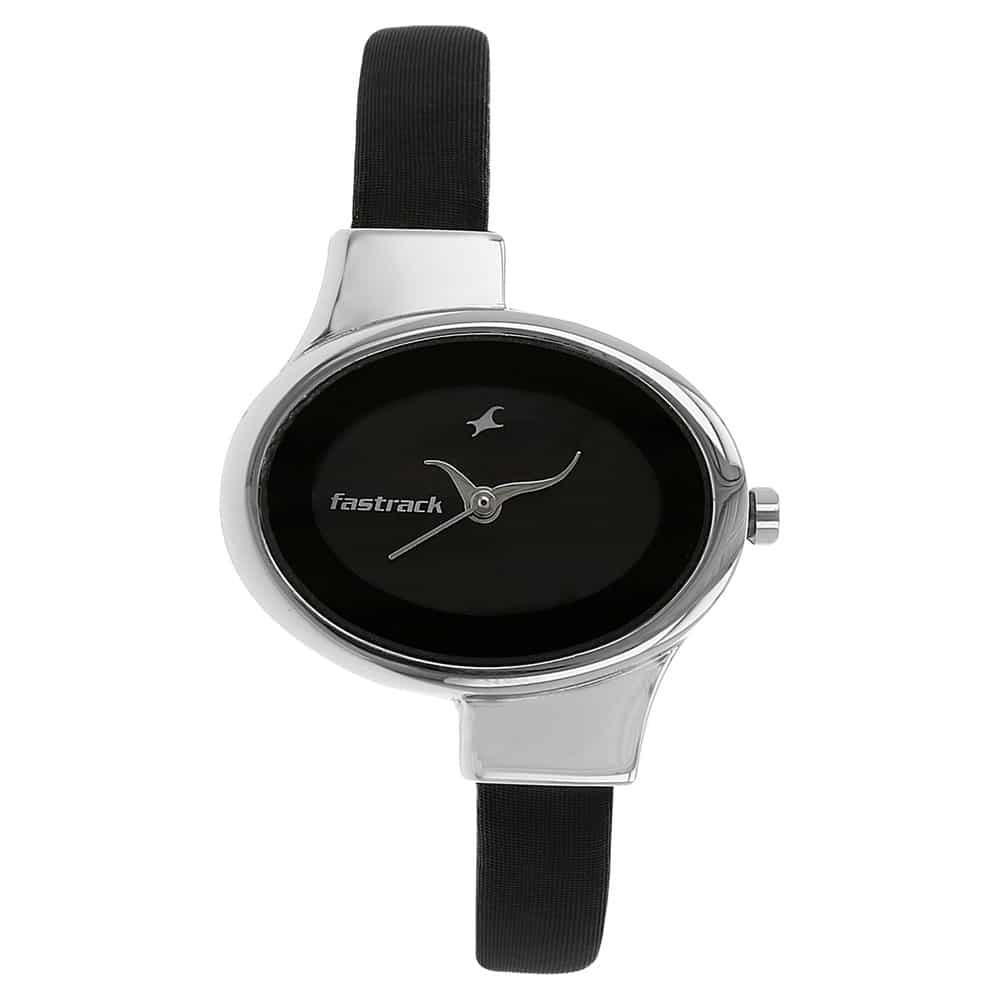 BLACK DIAL BLACK LEATHER STRAP WATCH 6015SL02 - KRISHNA WATCH COMPANY