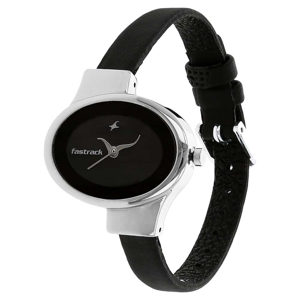 BLACK DIAL BLACK LEATHER STRAP WATCH 6015SL02 - KRISHNA WATCH COMPANY