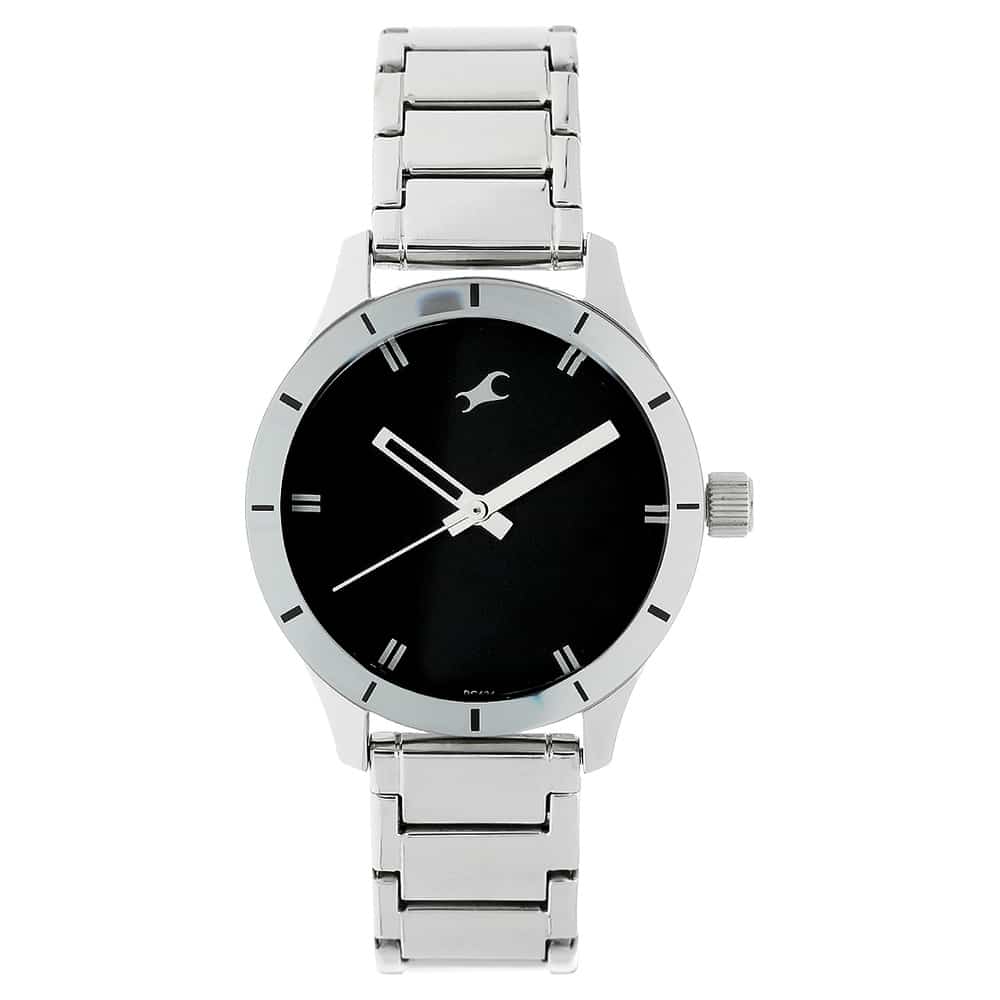 BLACK DIAL SILVER STAINLESS STEEL STRAP WATCH 6078SM06 - KRISHNA WATCH COMPANY