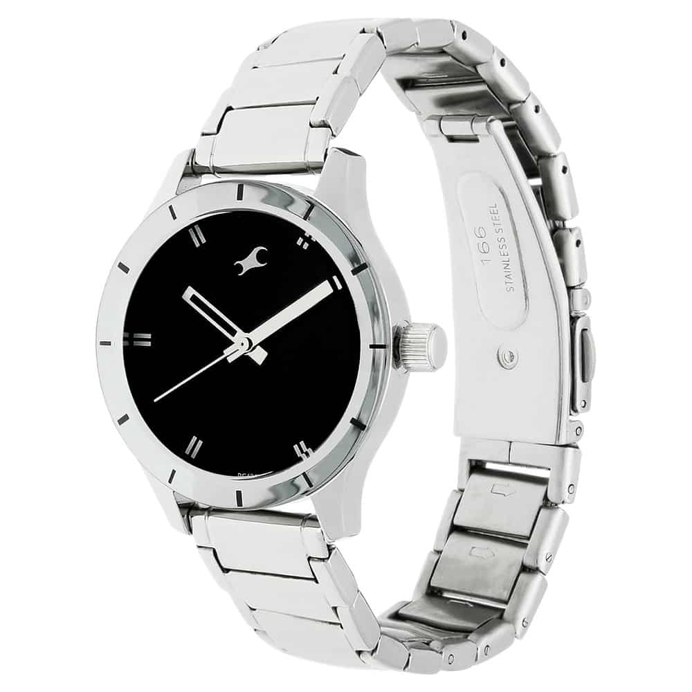 BLACK DIAL SILVER STAINLESS STEEL STRAP WATCH 6078SM06 - KRISHNA WATCH COMPANY
