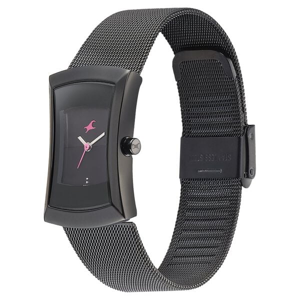Fastrack Pulse Quartz Analog Black Dial Stainless Steel Strap Watch for Girls 6093nm01 - KRISHNA WATCH COMPANY