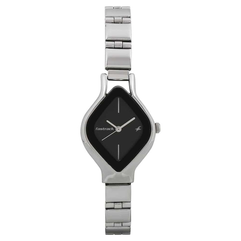 FASTRACK BLACK DIAL SILVER STAINLESS STEEL STRAP WATCH - 6109SM02