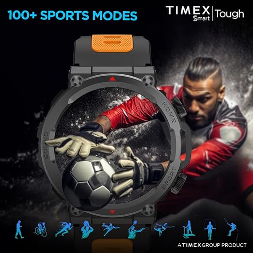 TIMEX Tough 1.43” Round AMOLED Rugged Smartwatch with 466x466 Pixel Resolution| Functional Crown|Bluetooth Calling| Metallic Body|Always On Display|AI Voice Assist|100+ Sports Modes TWTXW601T - KRISHNA WATCH COMPANY
