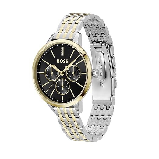 Boss Symphony Le Qtz Multifunction Black Round Dial Women's Watch|Two Tone Stainless Steel Material|Silver Color Band - 1502783 - KRISHNA WATCH COMPANY