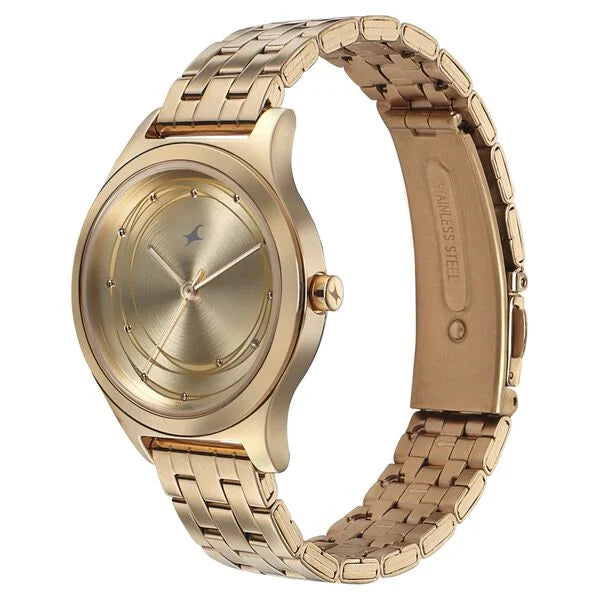 Fastrack Style Up Golden Dial Stainless Steel Strap Watch for Girls ns6152wm01 / 6152wm01 - KRISHNA WATCH COMPANY