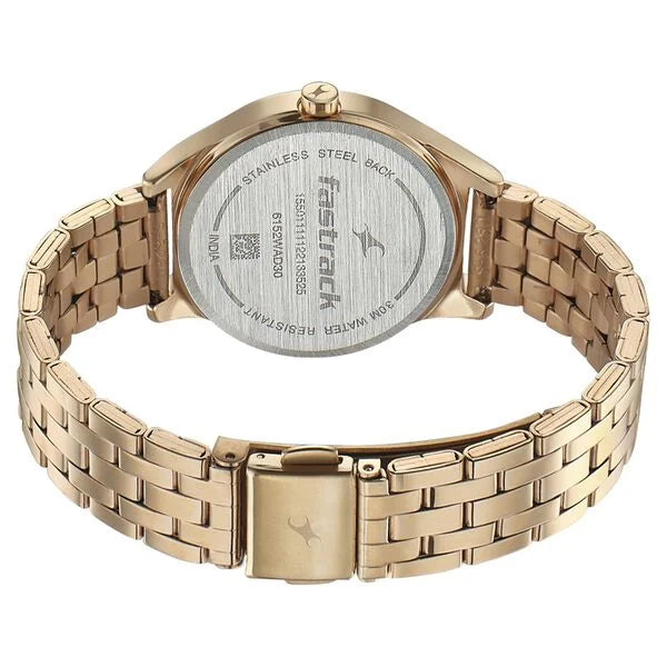 Fastrack Style Up Golden Dial Stainless Steel Strap Watch for Girls ns6152wm01 / 6152wm01 - KRISHNA WATCH COMPANY