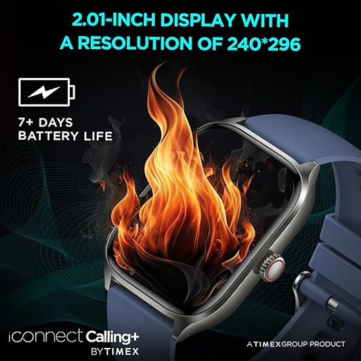 TIMEX iConnect Calling+ 2.01” TFT Display with 240x296 Pixel Resolution|Functional Crown|Bluetooth Calling|AI Voice Assist|100+ Sports Modes|100+ Watchfaces|Upto7 Days Battery(Normal Usage)-TWIXW501T - KRISHNA WATCH COMPANY