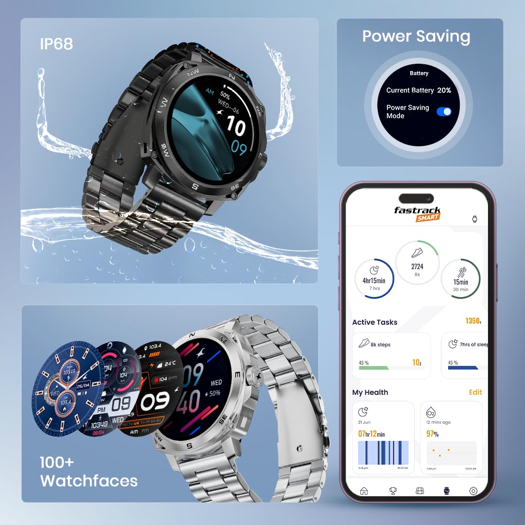 Fastrack Radiant FX3 with 3.63 CM AMOLED Display with Functional Crown,SingleSync BT Calling,AI Voice Assistant 38124sm01 - KRISHNA WATCH COMPANY