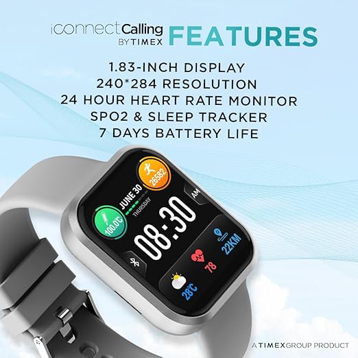 TIMEX iConnect Calling Smartwatch|1.83" TFT Display with 240x284 Pixel Resolution|Single Sync Bluetooth Calling|AI Voice Assist|100+ Sports Modes|200+ TWIXW204 - KRISHNA WATCH COMPANY