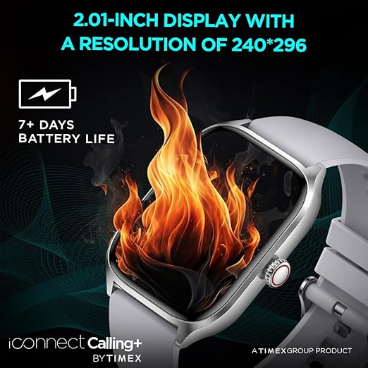 TIMEX iConnect Calling+ 2.01” TFT Display with 240x296 Pixel Resolution|Functional Crown|Bluetooth Calling|AI Voice Assist|100+ Sports Modes|100+ Watchfaces|Upto7 Days Battery(Normal Usage)-TWIXW502T - KRISHNA WATCH COMPANY