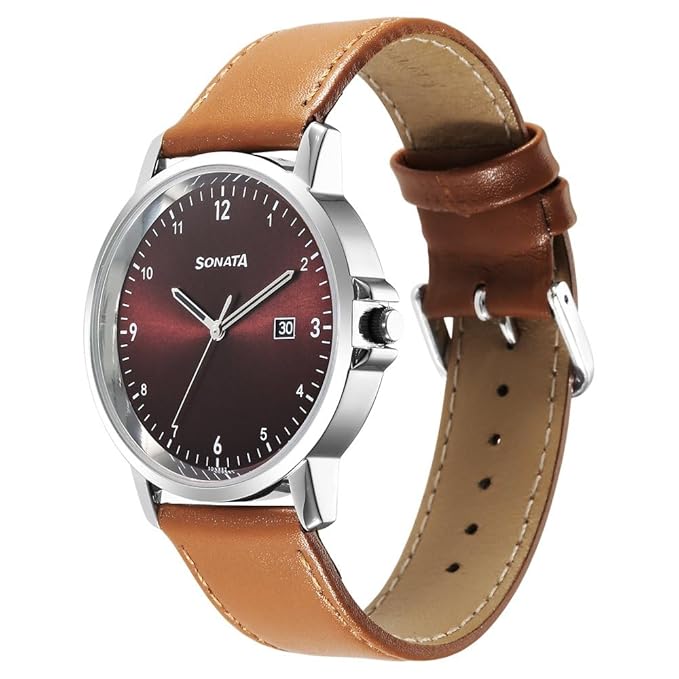 Sonata Quartz Analog with Date Brown Dial Watch for Men-77083SL09 - KRISHNA WATCH COMPANY